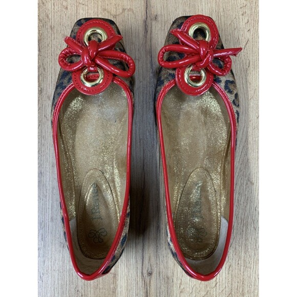 J Renee Edie Animal Print Flats Women 7M Leopard Red Bow Trim Vintage Square Toe - Picture 12 of 16